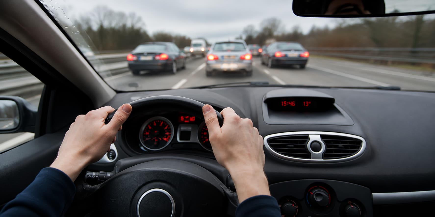 Driver coordinating a multi-car convoy on the road